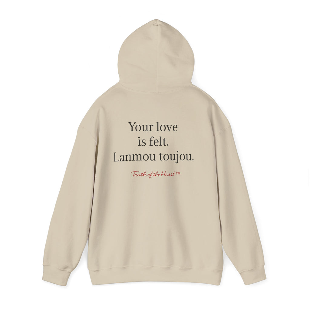 "Soft on hearts this season. Avèk lanmou." — Hoodie (Haitian Creole)