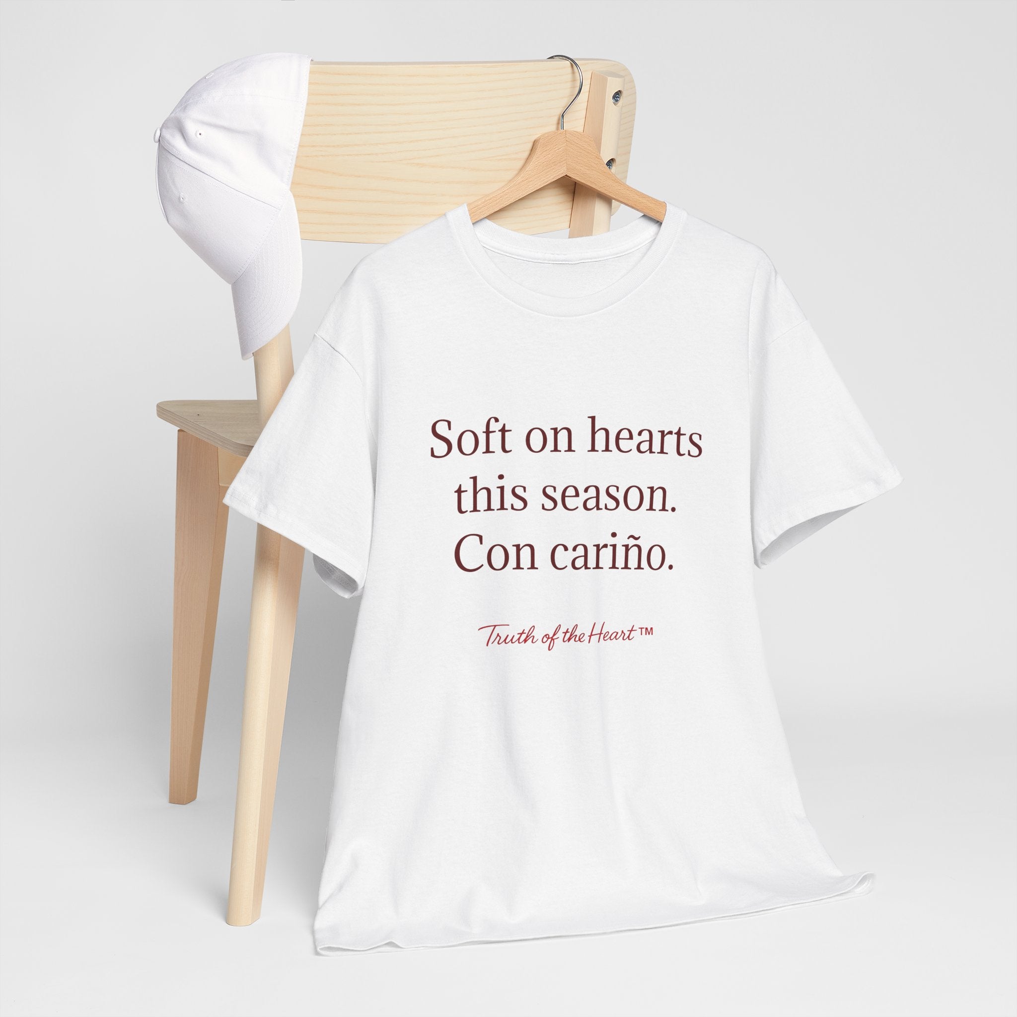 T-Shirt — "Soft on hearts this season. Con cariño." (Spanish)