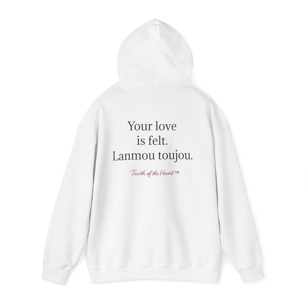 "Soft on hearts this season. Avèk lanmou." — Hoodie (Haitian Creole)