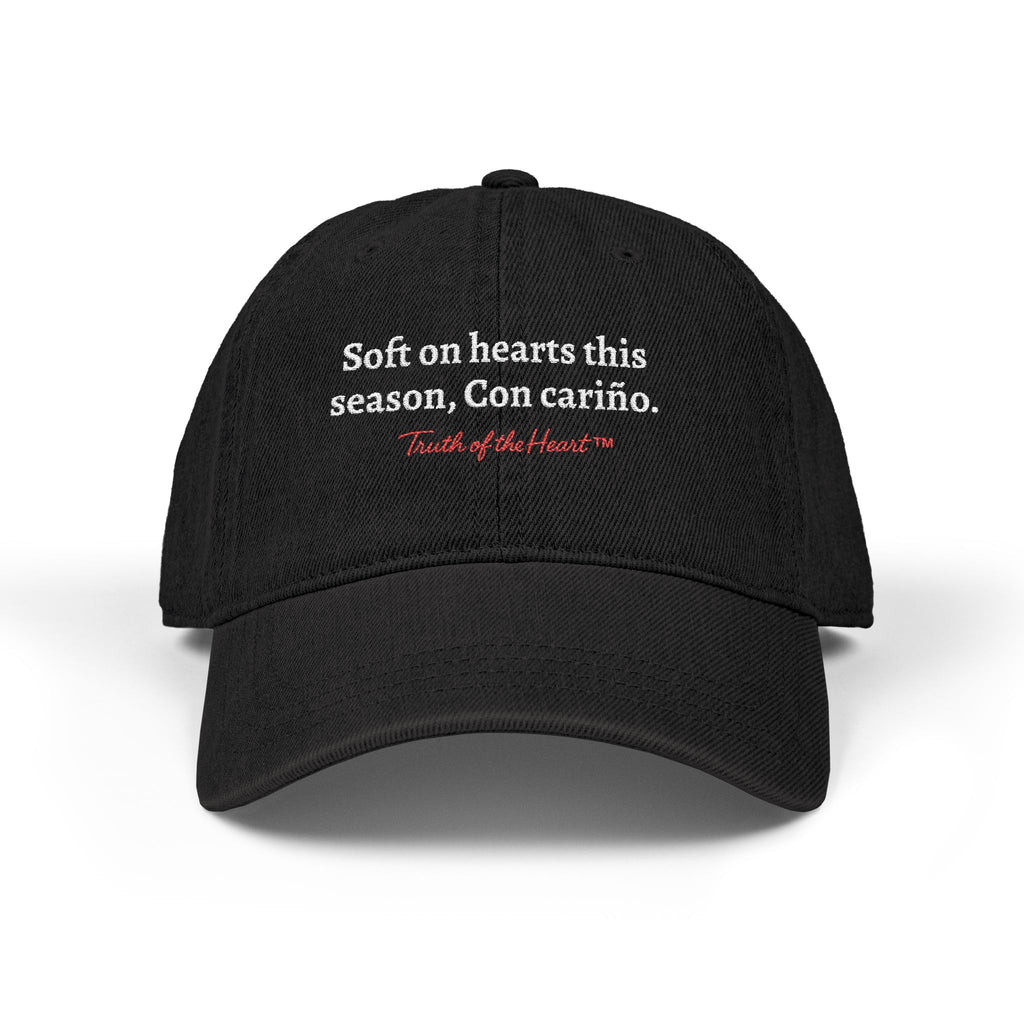 Denim Hat — "Soft on hearts this season. Con cariño." (Spanish)